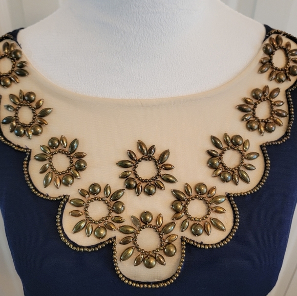 Lilly Pulitzer Navy Gold Beaded Fit And Flare Dress In Size 00 - Picture 2 of 7